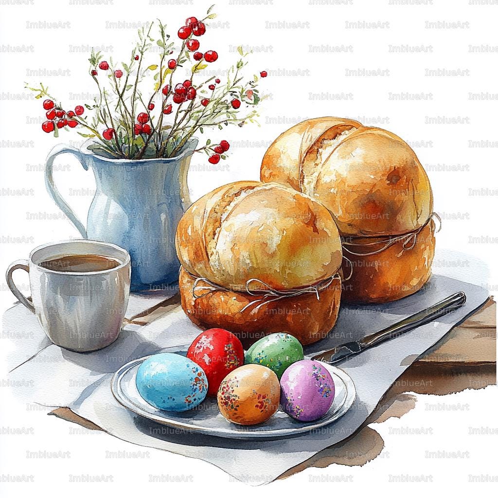 24 Easter Brunch Clipart, Family Table Setting, Watercolor Printable ...