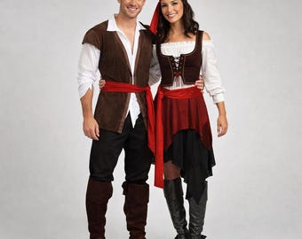 Conjunto de disfraz de pirata para parejas adultas - Cosplay unisex de Halloween - Conjunto de pareja con temática de festival de bandana