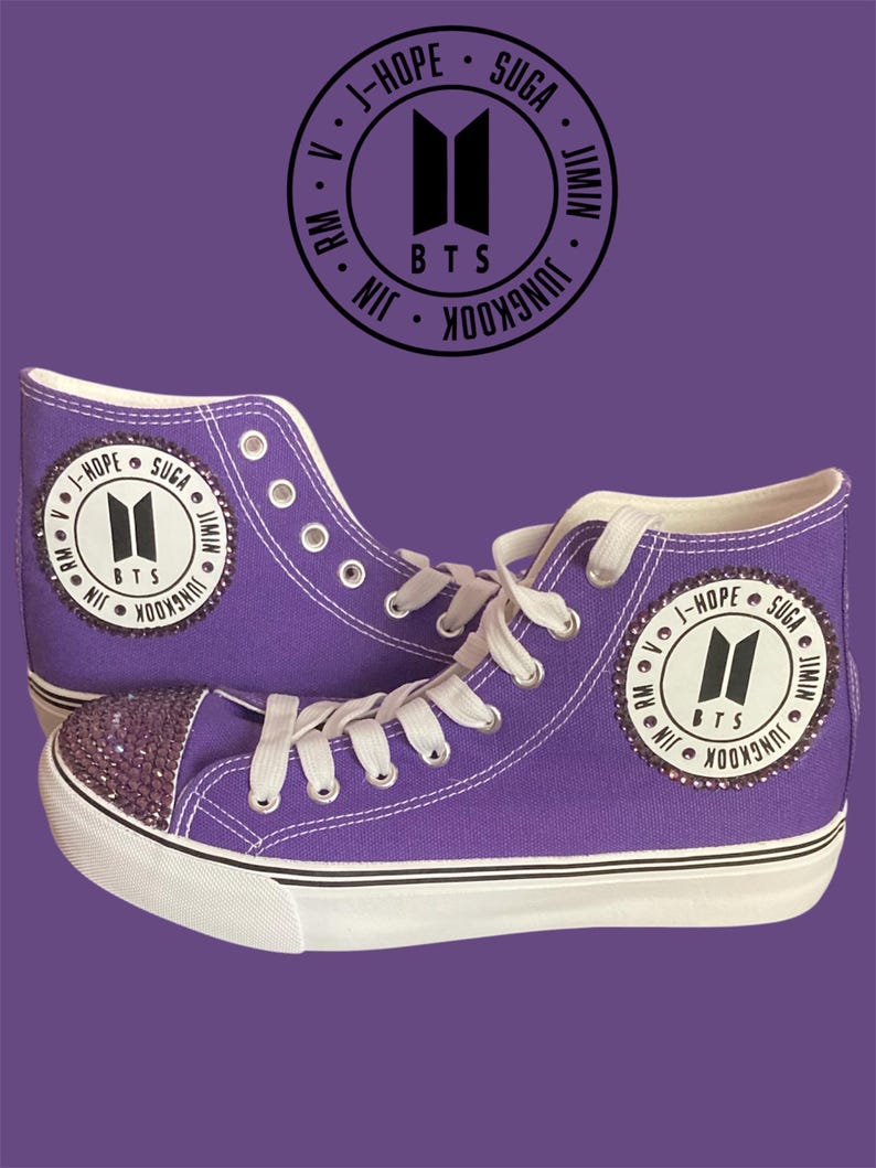 Bts Rhinestone Custom Purple BTS High Top Sneakers | Bedazzled Kpop ARMY Shoes - Etsy