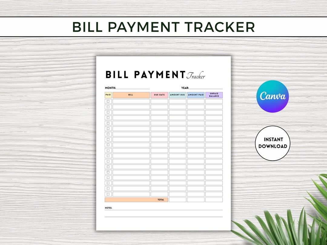 Bill Payment Tracker: Monthly Expense Log (canva PDF Download) - Etsy UK