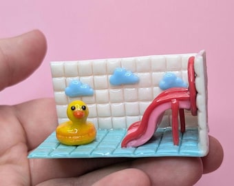 2x1 Mini Poolroom/ Backroom - Diorama - Decoration - Dreamcore/ Liminal Space Miniature made of polymer clay