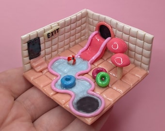 2x2 Mini Poolroom/ Backroom - Diorama - Decoration - Dreamcore/ Liminal Space Miniature made of polymer clay