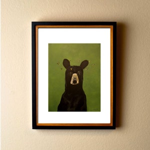 Black Woodland Bear Art Print, Funny kids animal wall art