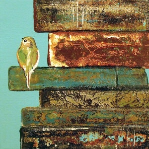 Cute Bird on Vintage Books, Students, Moms and teachers love this art print