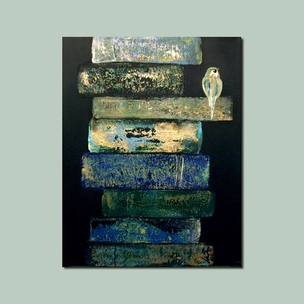 Library Books and Bird Original Ready to Ship Painting