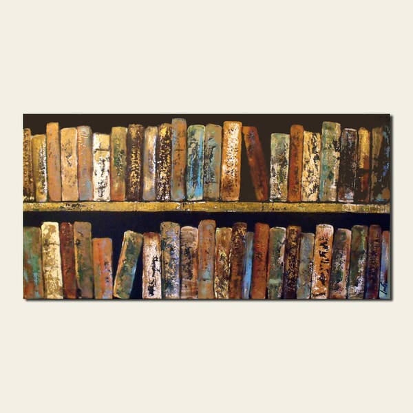 Abstract Library Books Original Painting, Ready to Ship, Unique and Masculine Colors