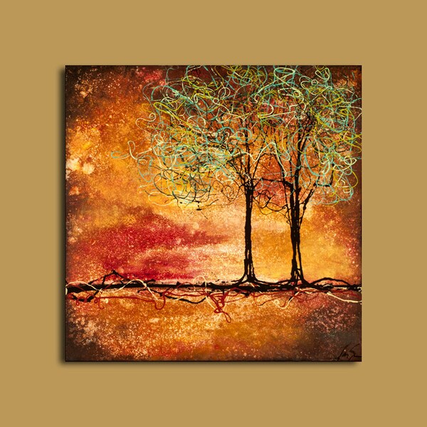 Original Abstract Surreal Pair of Trees Painting - On Sale