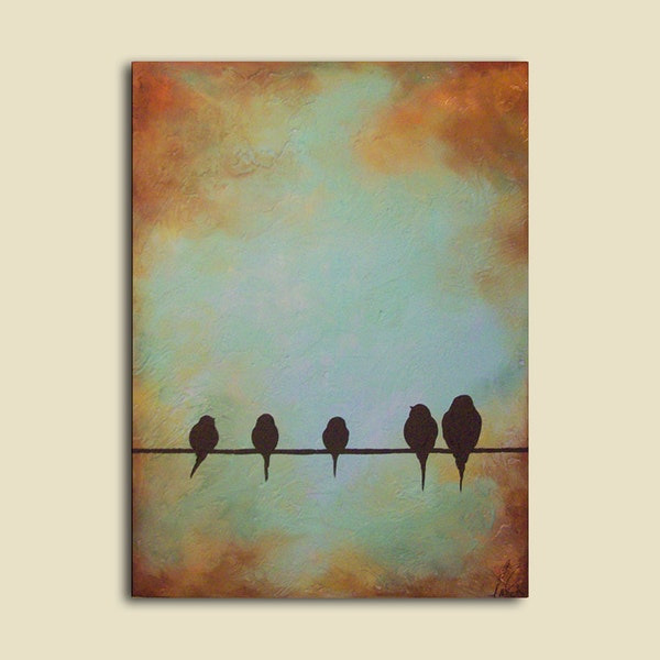 Custom Portrait Painting of Family as Birds, 18" x 24", Birds on a wire