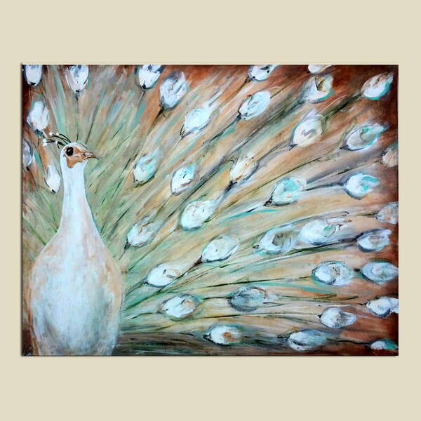 Weißer Pfau-Original-Gemälde | Tulpe Blumen Soft Wall Art - 22 "x 30" Wohnzimmer oder Schlafzimmer