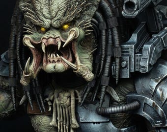 Busto y estatua de cazador alienígena inspirados en Depredadores (modelo STL/impresión 3D de guerrero de ciencia ficción)