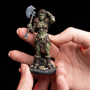 Female Orc Barbarian Warrior Miniature STL - Fantasy Axe Wielding Fighter for DnD RPG Tabletop 3D Print Figurine