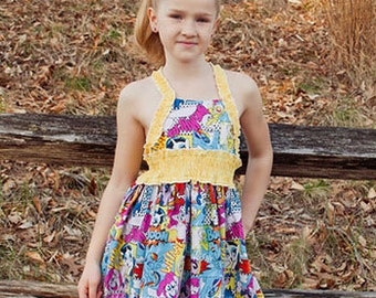 Lily Bird Studio PDF Sewing Pattern - Rosette's Dress - 1 to 10 years - shirred waist, ruffled skirt