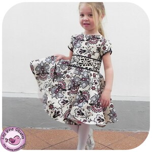 Lily Bird Studio PDF Sewing Pattern Amanda's Dress 1 to 10 years circle skirt, classic bodice, puffy sleeves, wide sash image 2