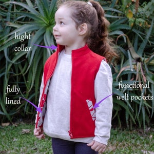 Gilet simple pour garçons et filles 1 à 10 ans Patron PDF et instructions couture facile, entièrement doublé, fermeture éclair, poches passepoilées image 2