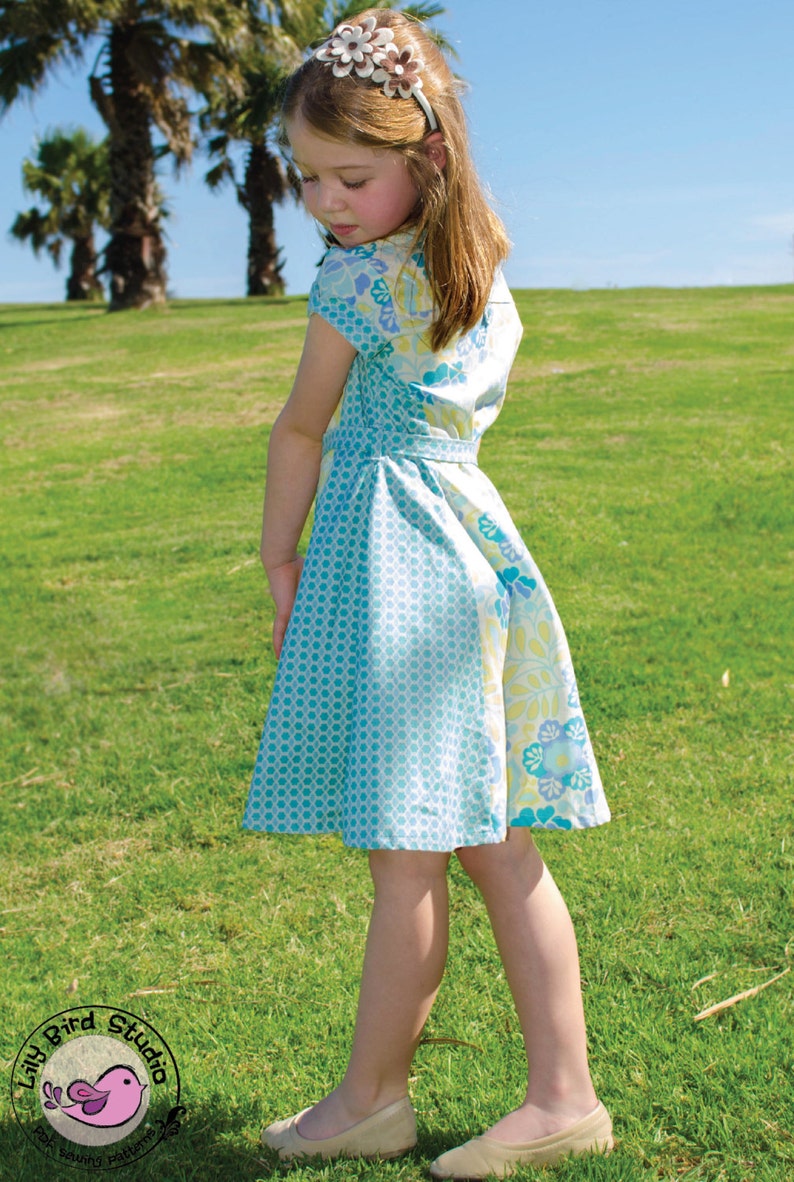 Lily Bird Studio PDF Sewing Pattern Sweet Allie dress and top 1 to 10 years paneled dress, short sleeves, vintage inspired image 5