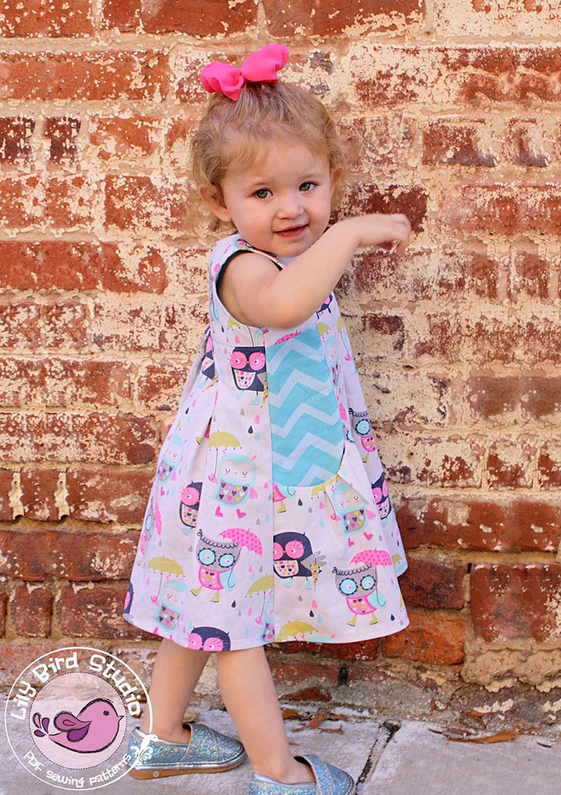 Lily Bird Studio PDF sewing pattern Angelique baby dress newborn to 24 mths high waist, wide gathered pockets image 2