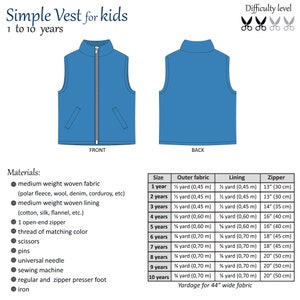 Simple Vest for Boys and Girls 1 to 10 years PDF Pattern and Instructions easy sew, fully lined, zipper, welt pockets image 9