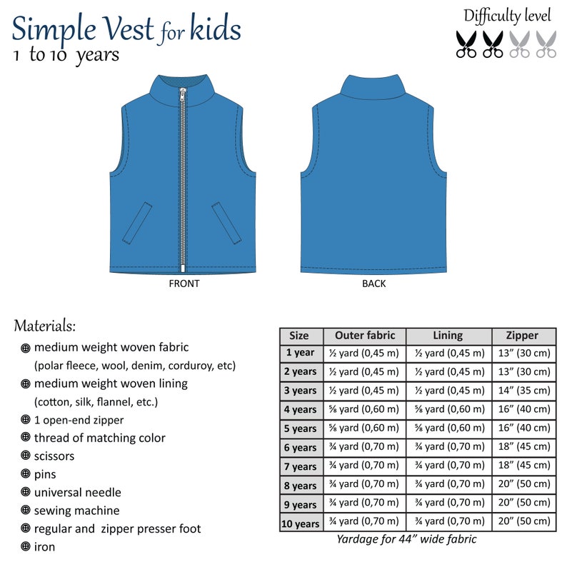 Simple Vest for Boys and Girls 1 to 10 years PDF Pattern and Instructions easy sew, fully lined, zipper, welt pockets image 9