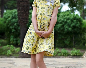 PDF sewing pattern Laura's dress and tunic - 12 mths to 10 yrs - 2 collar options, Peter Pan and rolled collar, short puff-top sleeves