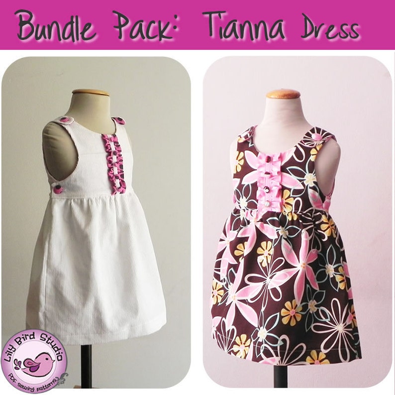 SALE Bundle Pack Tianna Dress 0 month to 8 years back to School dress, perfect for all seasons PDF Pattern and Instructions image 1
