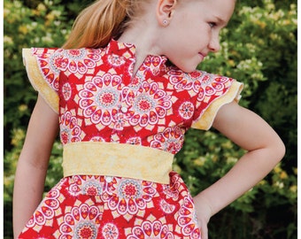 Lily Bird Studio PDF sewing pattern Amy's peplum top / blouse -  12 mths to 10 yrs - overskirt, mandarin style collar, ruffle sleeves