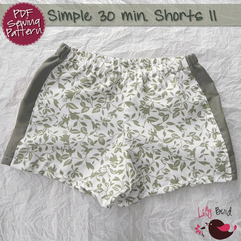 Simple 30 minutes Shorts II 0 months to 8 years pattern for boys and girls, elastic waist PDF Pattern and Tutorial image 1