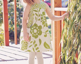 Lily Bird Studio Patron de couture PDF Robe Angélique pour fille de 1 à 10 ans - taille haute, larges poches froncées