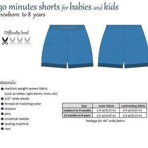 Simple 30 minutes Shorts for boy/girl perfect project for beginners 0 months to 8 years PDF Pattern and Tutorial easy sew image 4