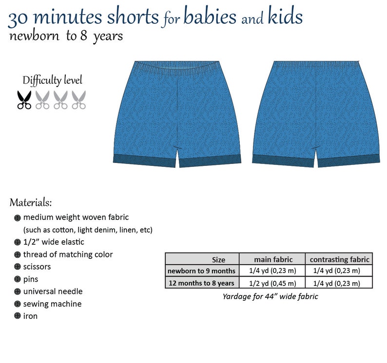 Simple 30 minutes Shorts for boy/girl perfect project for beginners 0 months to 8 years PDF Pattern and Tutorial easy sew image 4