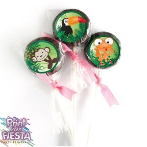 Jungle Party Cupcake Kit par Fiesta votre impression numérique fête ensemble emballages, hauts de forme de cercle, singe, tucan, serpent, grenouille, lézard image 3