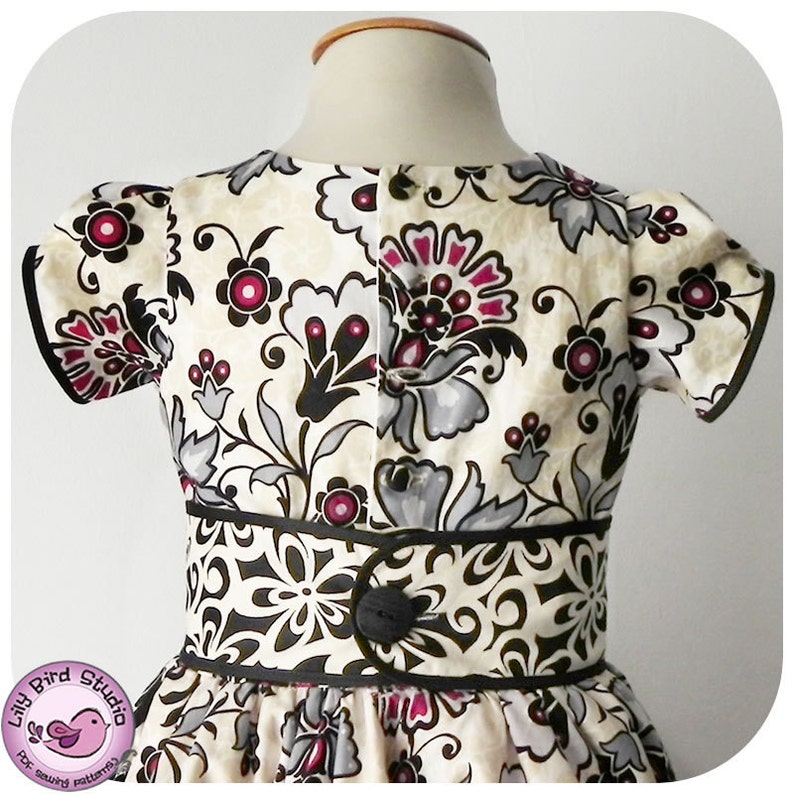Lily Bird Studio PDF Sewing Pattern Amanda's Dress 1 to 10 years circle skirt, classic bodice, puffy sleeves, wide sash image 4
