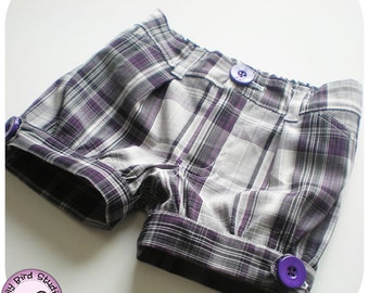 Cuffed Shorts for girls- front n back pockets, zipper, elastic back - 12 months to 8 years - PDF Pattern and Instructions