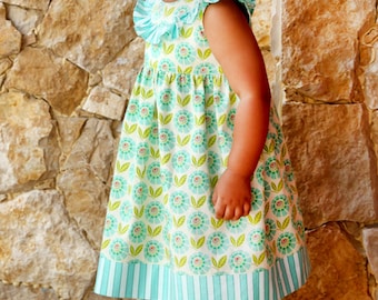 Lily Bird Studio PDF sewing pattern Alana baby dress -  newborn to 24 mths - high waist, ruffled yoke