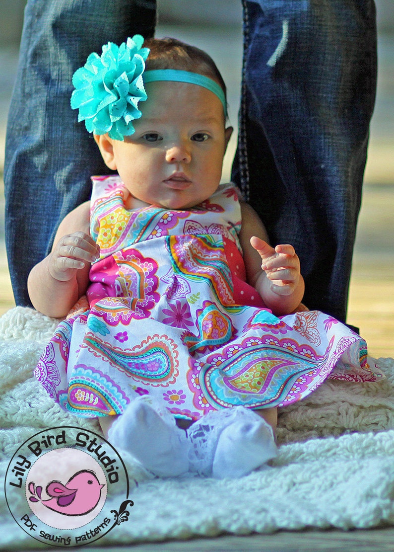 Lily Bird Studio PDF sewing pattern Angelique baby dress newborn to 24 mths high waist, wide gathered pockets image 3