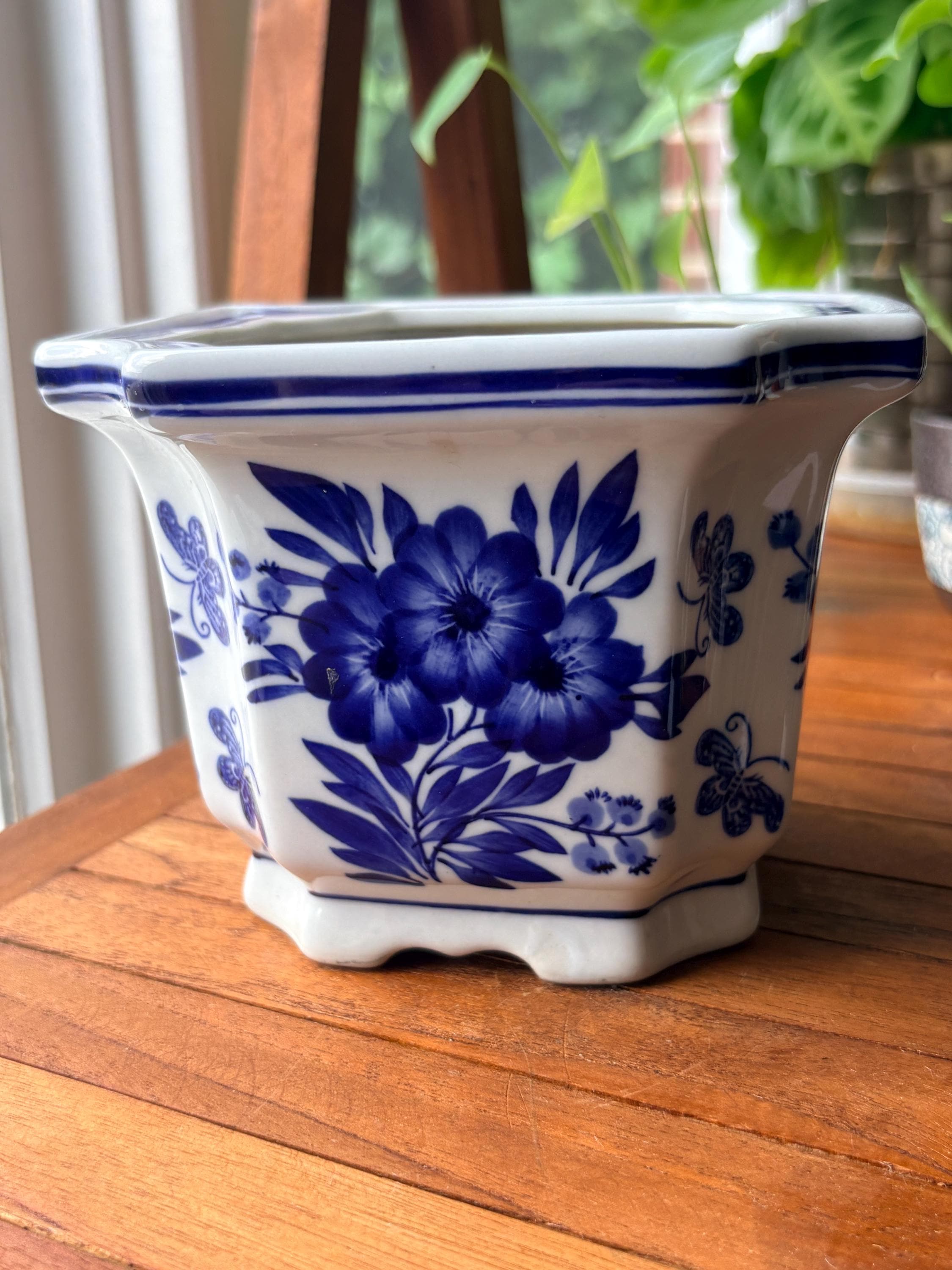 Blue White Planter Vintage - Etsy
