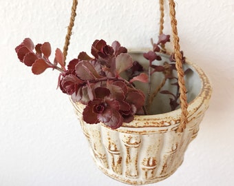 vintage hanging planter / ceramic hanging planter / Japanese pottery Bamboo planter