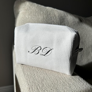 Personalized Waffle Makeup Bag | Custom Embroidered Initials | Bridesmaid Gift