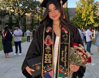 Personlig mexikansk examensstola, anpassad mexikansk examensskärp, examensskärp med mexikansk-amerikansk flagga 2026, mexikansk stola 2026