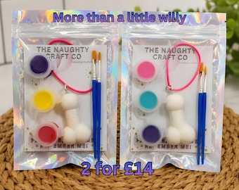 SIP AND PAINT mini Willy Necklace Paint Kit, Hen Party Favour, Funny Adult Craft Gift, Naughty Bridesmaid Party Bag Filler.
