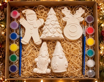 Children’s Christmas Painting Kit, Paint Your Own Plaster Craft Set, Kids Festive Activity