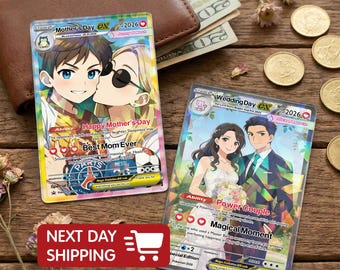 Tarjeta de aniversario personalizada de Poke, tarjeta de boda de anime con foto personalizada, regalo de aniversario, regalo para él, regalo para ella, tarjeta personalizada para pareja