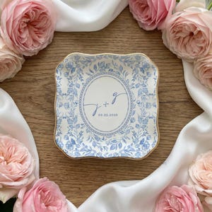Personalized Toile De Jouy Ring Dish, Gift for Couple, Locked Jewelry Dish, Wedding Gift for Bride, Engagement Gift, First Anniversary image 9