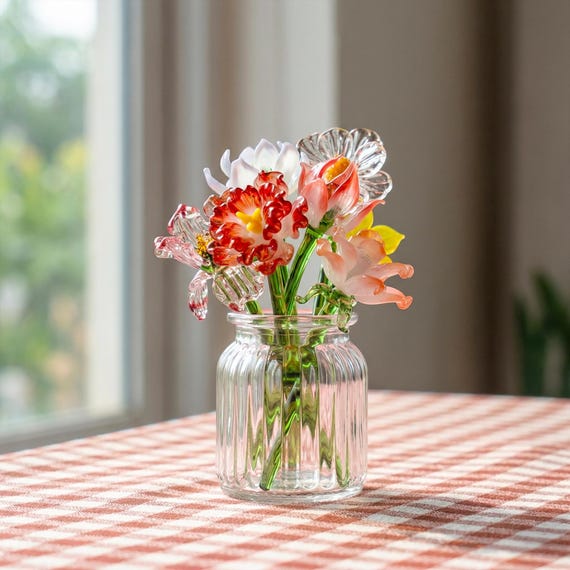 Handmade Glass Birth Month Flower Gift for Mom, Birth Flower Gift, Hand Blown Spring Flower, Flower Bouquet, Mother’s Day Gift Birthday Gift