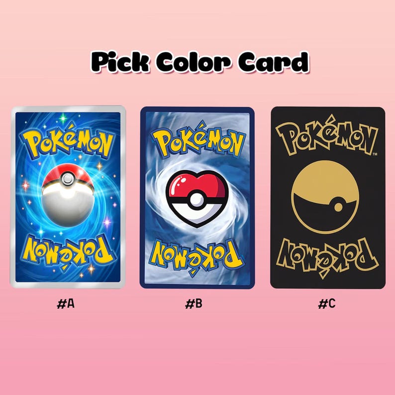 three Pokemon cards with different color schemes, each featuring the Pokemon logo and the text "Pokemon" in a stylized font.