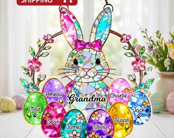 Personalized Easter Bunny Grandma Acrylic Suncatcher, Easter Decor for Grandma, Bunny Grandma Easter Gift, Custom Grandma Gift, Easter Gift