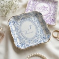 Personalized Toile De Jouy Ring Dish, Gift for Couple, Locked Jewelry Dish, Wedding Gift for Bride, Engagement Gift, First Anniversary