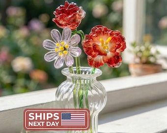 Handmade Glass Birth Month Flower, Birth Flower Gift, Hand Blown Spring Flower, Glass Flower Bouquet