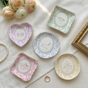 Personalized Toile De Jouy Ring Dish, Gift for Couple, Locked Jewelry Dish, Wedding Gift for Bride, Engagement Gift, First Anniversary image 7
