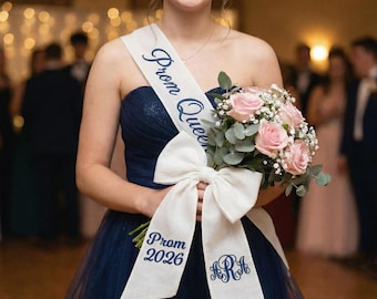 Embroidered Prom Couple Bouquet Sash, Graduation Name Ribbon Bouquet Sash, Personalized Monogram Ribbon, Gift for Her