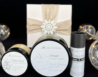 Natürliche Hautpflege Geschenkbox: Feuchtigkeitsspendende Lippenbehandlung, Gesichtscreme & Gesichtsreiniger
